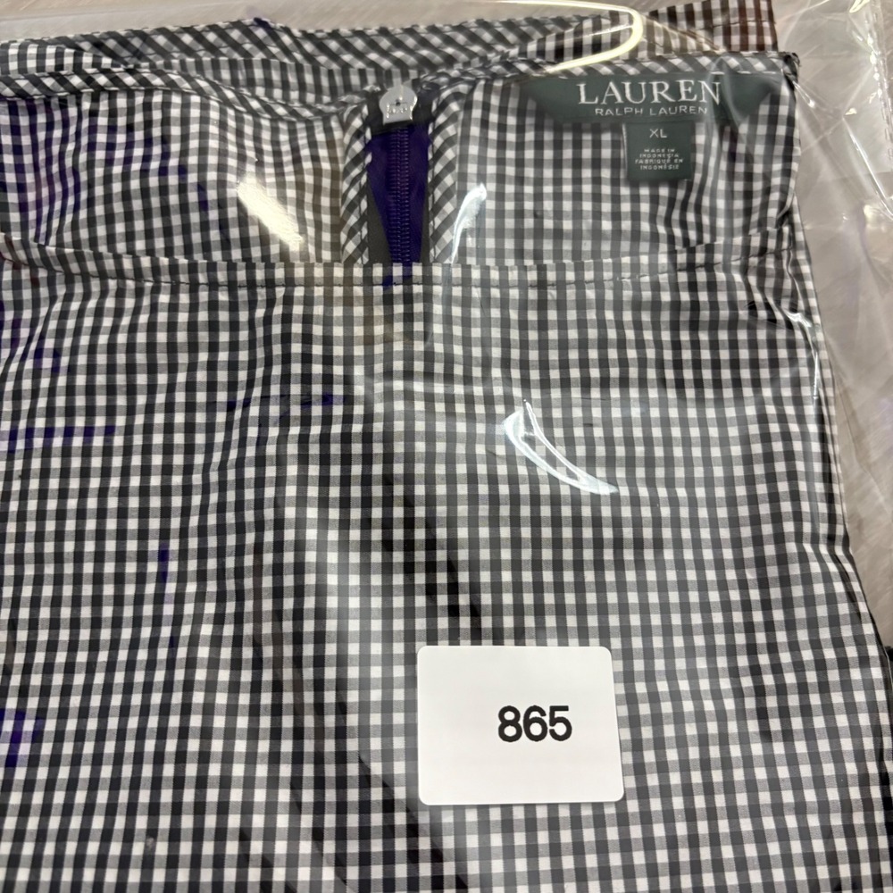 Lauren Ralph Lauren Blouse Women Gingham Bell Sleeve Black White Eyelet XL - Picture 15 of 15